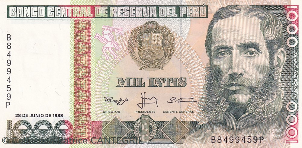 billets amerique du sud perou 1 000 intis banco central de reserva del peru 28 06 1988 unc pick 136b