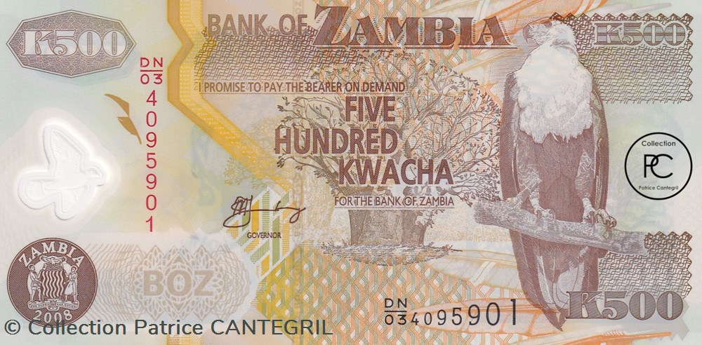 2008 Pick43f 500 ZK - Kwacha zambien Unc billets afrique 2008 pick43f 500 zk kwacha zambien unc
