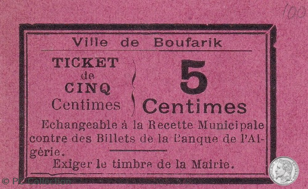 BOUFARIK 4 - 5 centimes -1916 (2) billets afrique algerie boufarik 4 5 centimes 1916 2