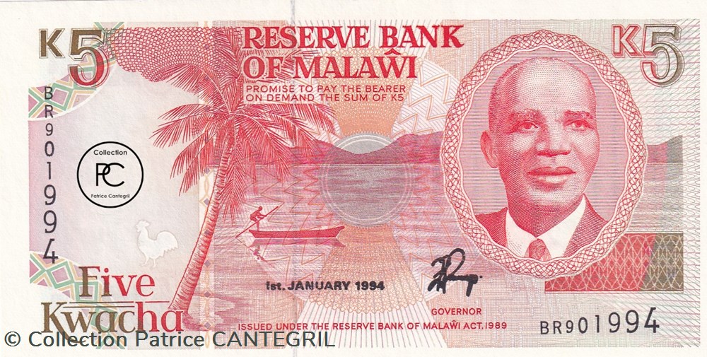 1994 Pick24b 5 MK - Kwacha malawien Unc billets afrique 1994 pick24b 5 mk kwacha malawien unc