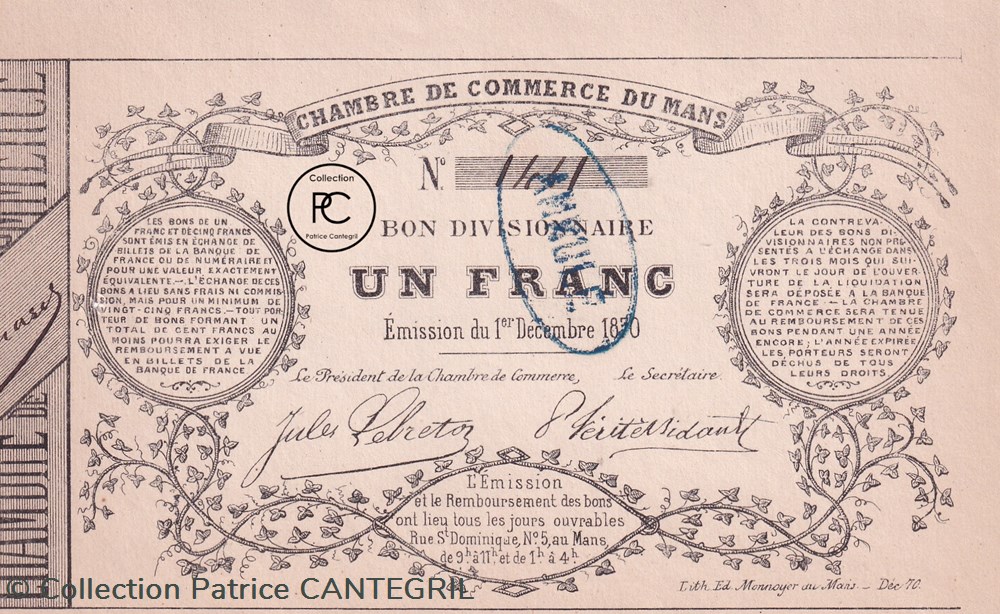Un franc chambre de commerce du mans billets europe un franc chambre de commerce du mans