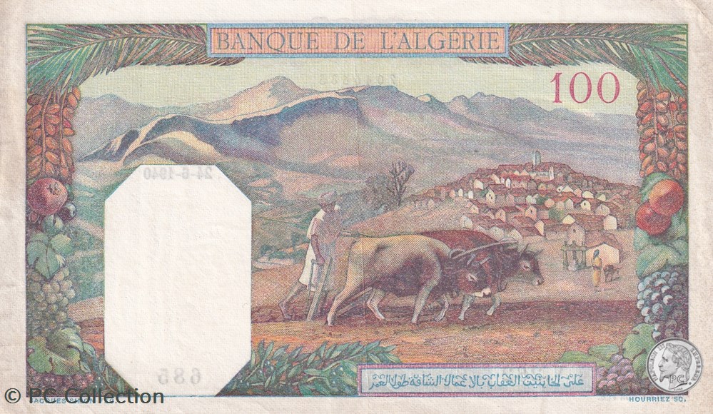 1940 Pick88 100 Franc algérien 834 TTB billets afrique 1940 pick88 100 franc algerien 834 ttb
