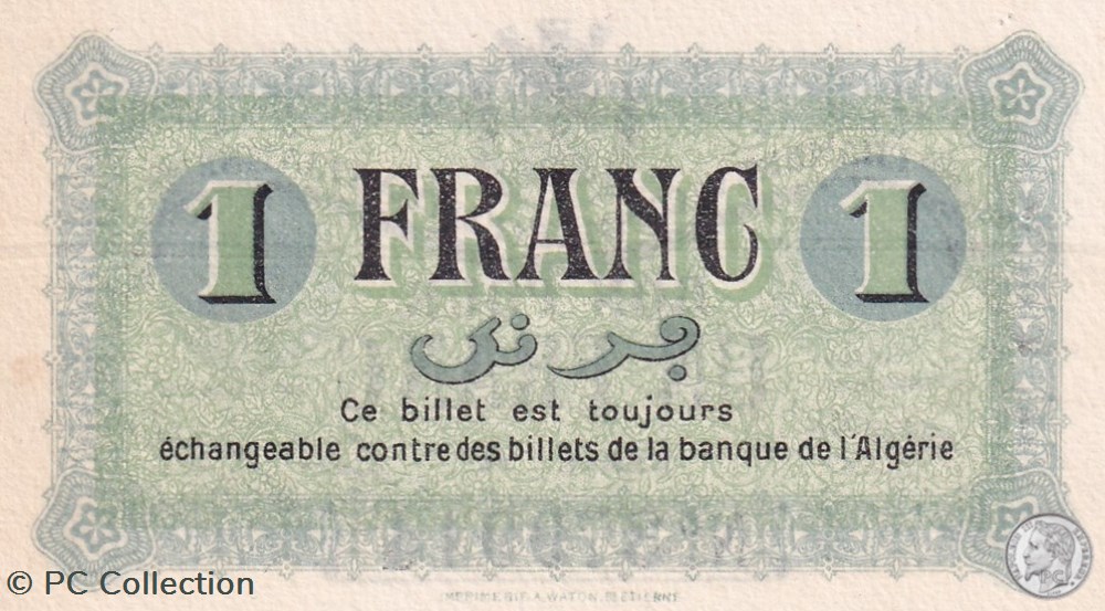 140-2- 1/5/1915 Constantine 1 Franc Cdc Séries A billets afrique algerie 140 2 1 5 1915 constantine 1 franc cdc series a