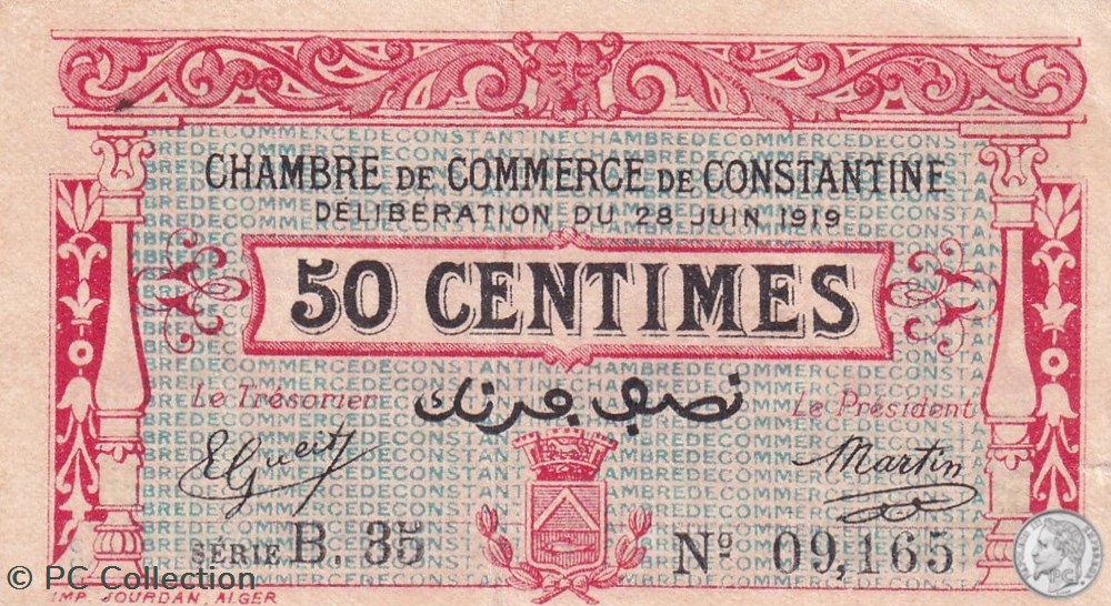 billets afrique algerie 140 19 28 6 1919 constantine 50 centimes cdc series b35