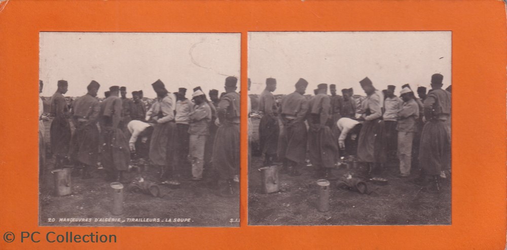 20-Manoeuvres d'Algérie tirailleurs la soupe documents anciens chromos images 20 manoeuvres algerie tirailleurs la soupe