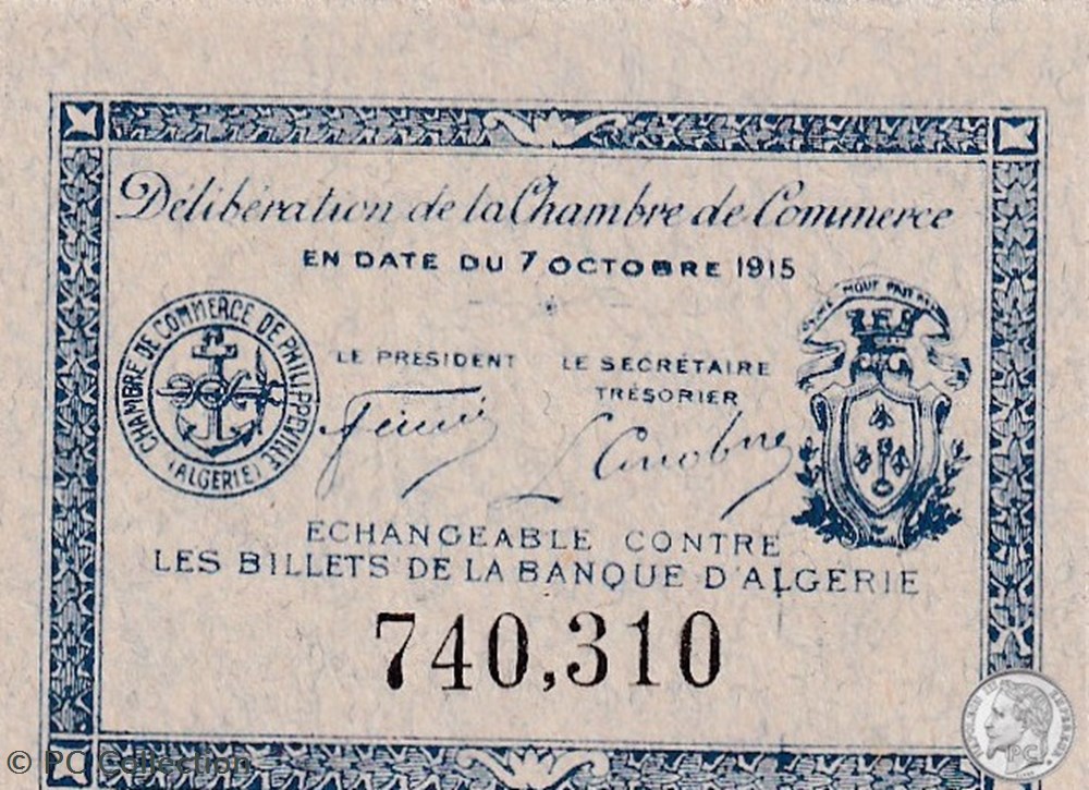 142-13- 7/10/1915 Philippeville 10cts Bleu billets afrique algerie 142 13 7 10 1915 philippeville 10cts bleu