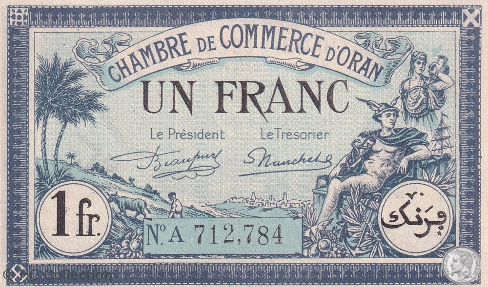 141-39- 11/4/1923 Oran 1 Franc Cdc billets afrique algerie 141 39 11 4 1923 oran 1 franc cdc