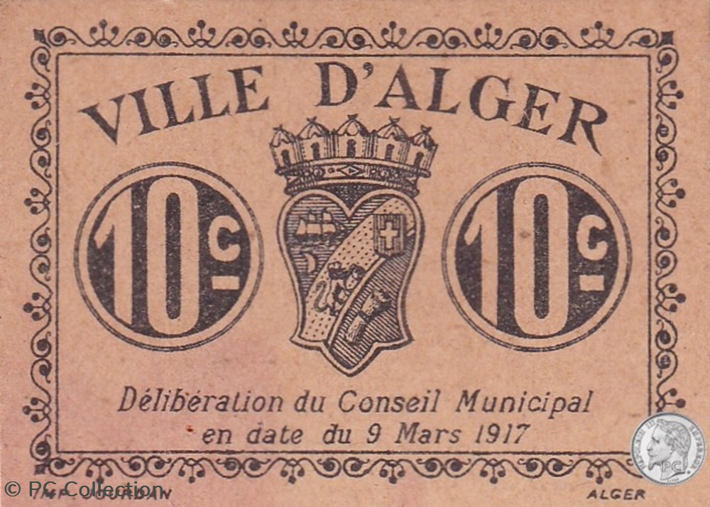 billets afrique algerie ville alger 9 3 1917 10 centimes beige 11