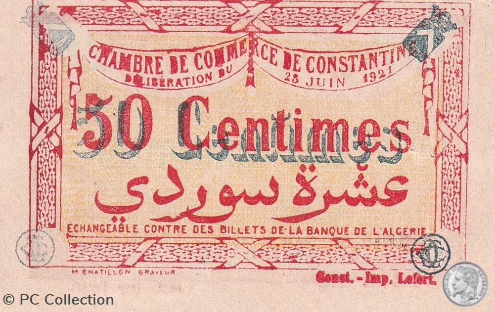 140-27- 28/6/1921 Constantine 50 Centimes Cdc Séries E1 billets afrique algerie 140 27 28 6 1921 constantine 50 centimes cdc series e1