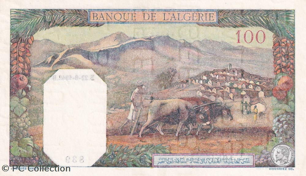 1942 Pick88 839 100 Franc algérien Unc billets afrique 1942 pick88 839 100 franc algerien unc