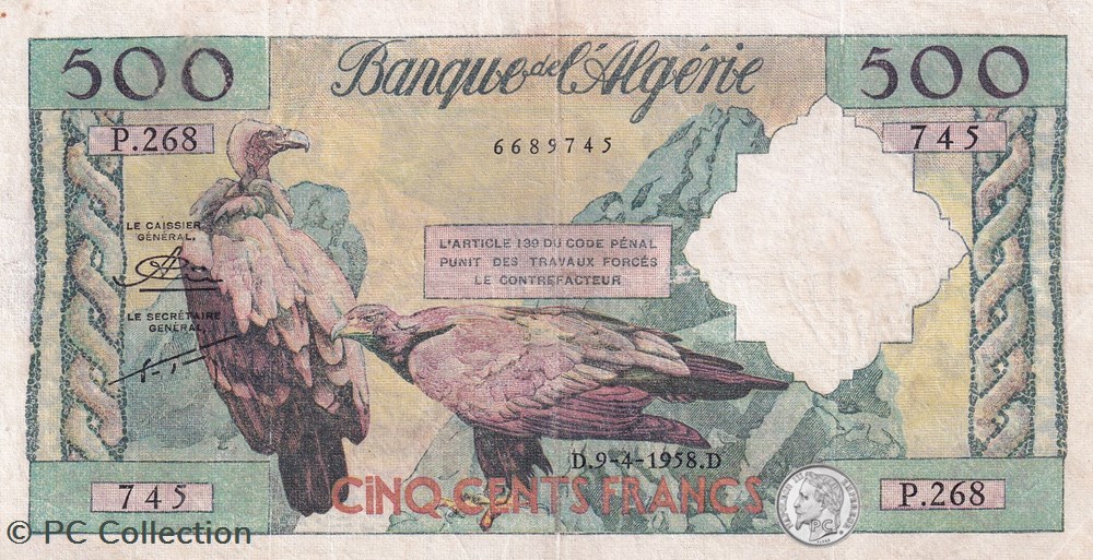 1958 Pick117 500 Francs Banque de l'Algérie TTB+ billets afrique 1958 pick117 500 francs banque de algerie ttb