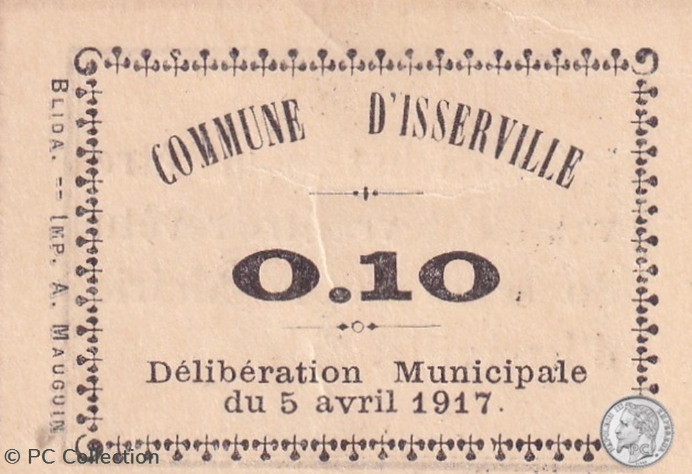 ISSERVILLE 1 - beige - 0,10 franc 1917 (2) billets afrique algerie isserville 1 beige 0 10 franc 1917 2