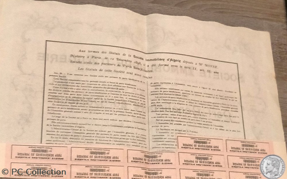 Société Immobilière d'Algérie documents anciens actions titres societe immobiliere algerie