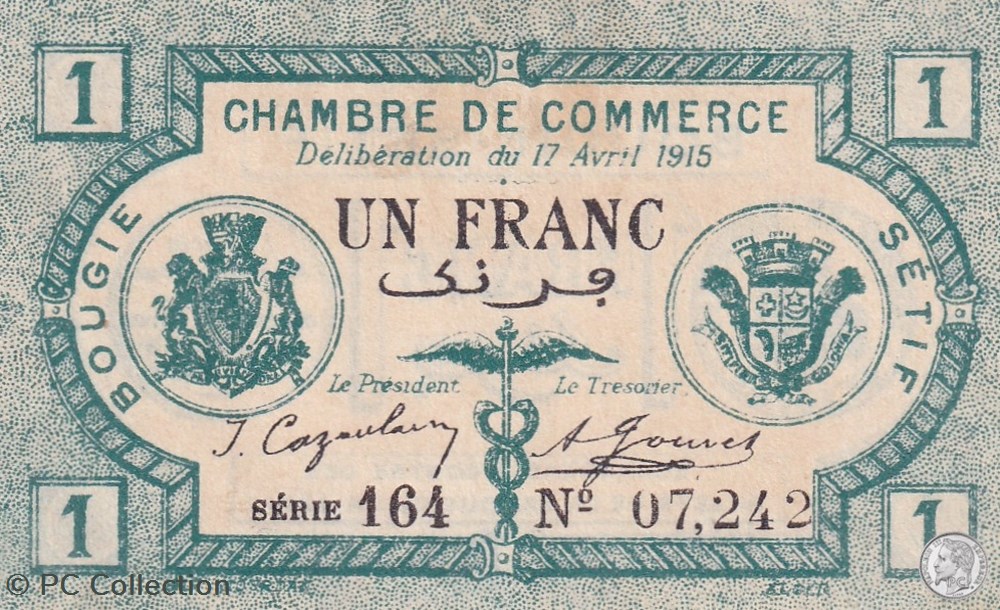 139-2- 17/4/1915 Bougie Sétif 1 Franc Cdc Séries 164 billets afrique algerie 139 2 17 4 1915 bougie setif 1 franc cdc series 164