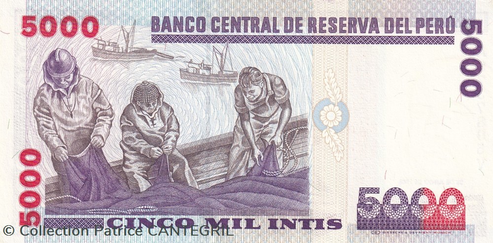 5.000 Intis Banco Central de Reserva del Perú 28.06.1988 Unc Pick 137 billets amerique du sud perou 5 000 intis banco central de reserva del peru 28 06 1988 unc pick 137