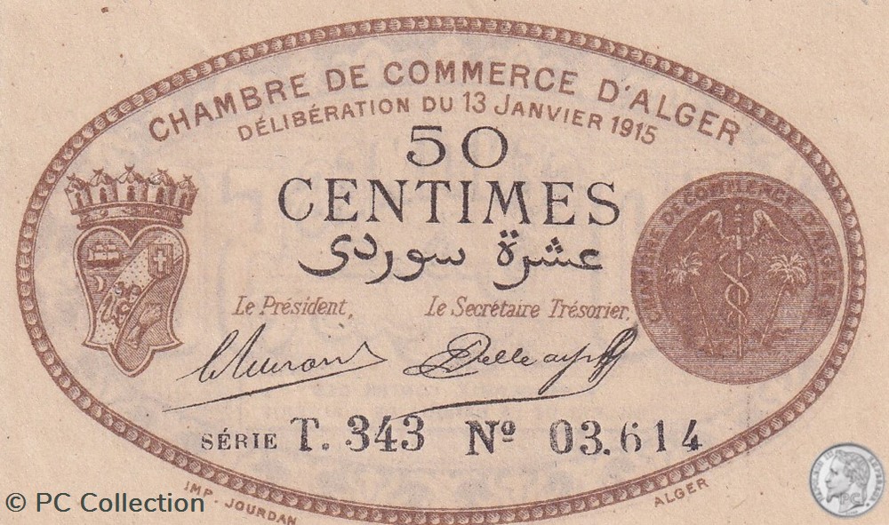 137-9-13/1/1915 Alger 50 cts Cdc.(6) billets afrique algerie 137 9 13 1 1915 alger 50 cts cdc 6