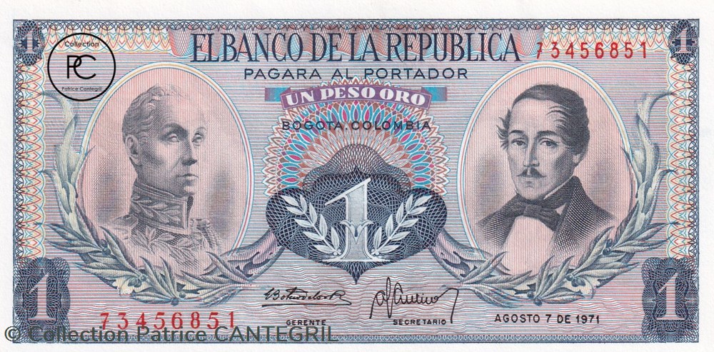 1971 Pick404e.3 1 Peso oro colombien Unc billets amerique du sud 1971 pick404e 3 1 peso oro colombien unc