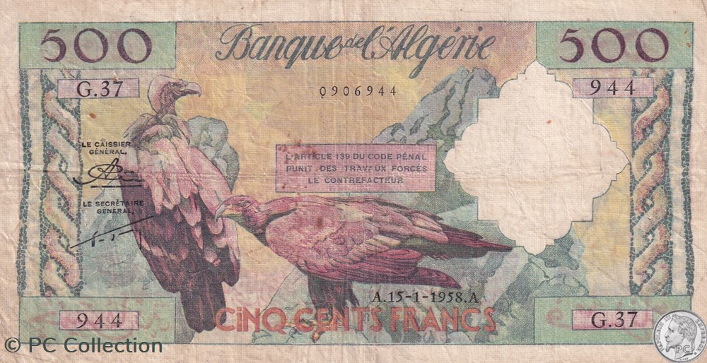 1958 Pick117 500 Francs Banque de l'Algérie TTB billets afrique 1958 pick117 500 francs banque de algerie ttb
