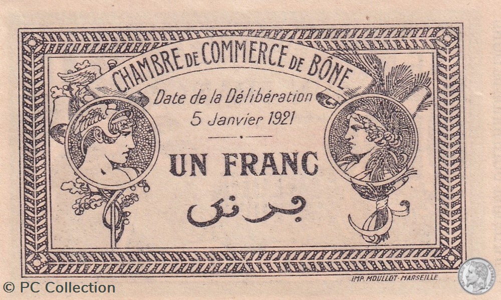 138-15- 5/1/1921 Bône 1 Franc Cdc Séries B billets afrique algerie 138 15 5 1 1921 bone 1 franc cdc series b