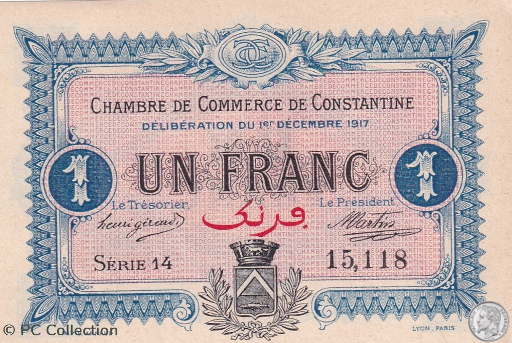 billets afrique algerie 140 15 1 12 1917 constantine 1 franc cdc series 14