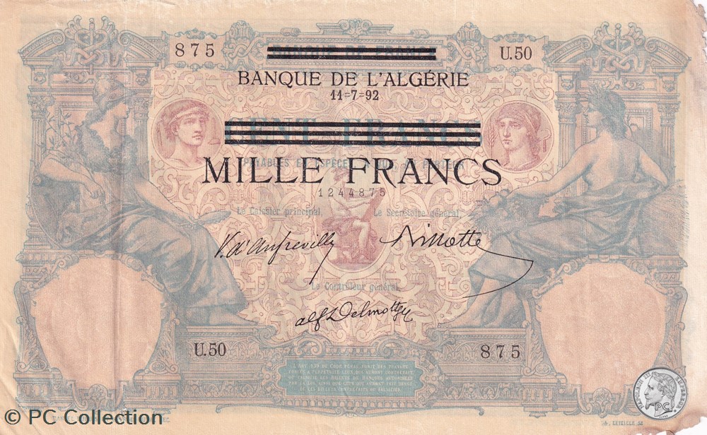 1942 Pick31 875 1 000 F - Franc tunisien état B+ billets afrique algerie 1942 pick31 875 1 000 f franc tunisien etat b
