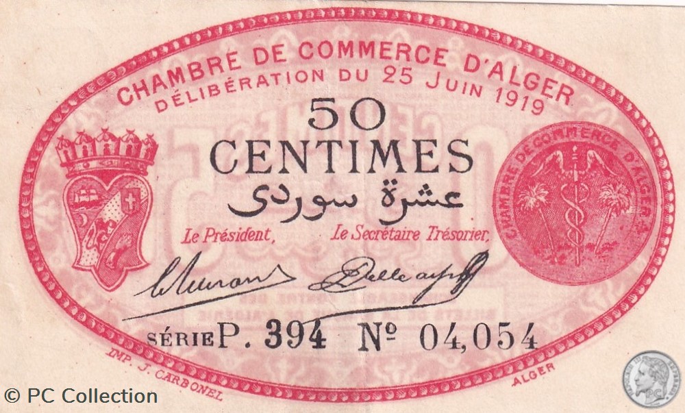137-11-25/6/1919 Alger 50 cts Cdc.(5) billets afrique algerie 137 11 25 6 1919 alger 50 cts cdc 5