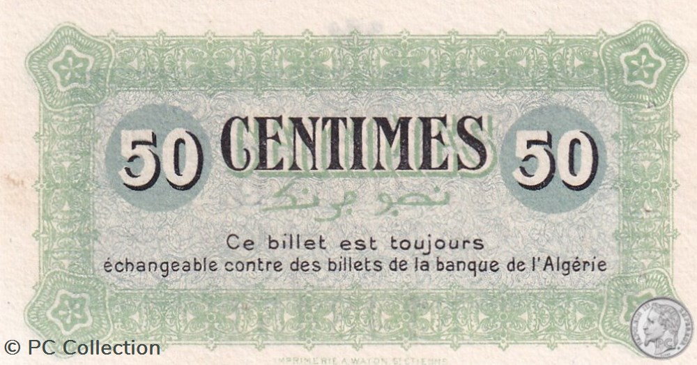 billets afrique algerie 140 1 1 5 1915 constantine 50 cts cdc series a