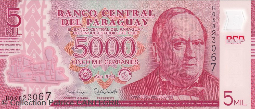 billets amerique du sud 2016 pick 234b 5 000 guaranies banco central del paraguay unc