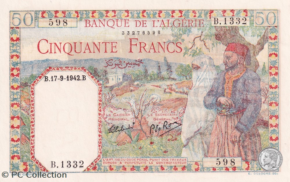 1942 Pick84 50 Franc algérien 598 Unc billets afrique 1942 pick84 50 franc algerien 598 unc
