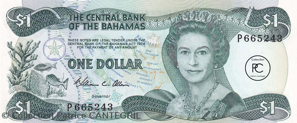 1984 Pick43a 1 $ - Dollar bahaméen Unc billets amerique centrale et caraibes bahamas 1984 pick43a 1 dollar bahameen unc
