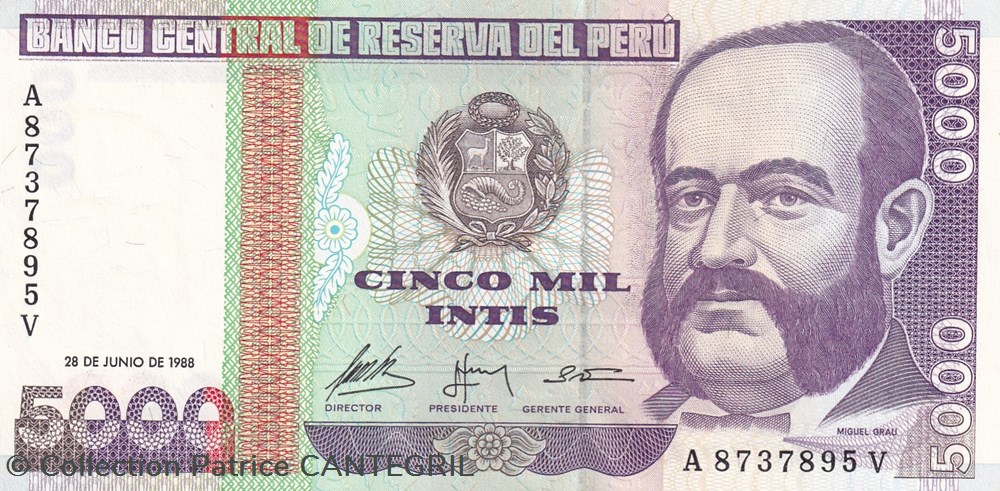 5.000 Intis Banco Central de Reserva del Perú 28.06.1988 Unc Pick 137 billets amerique du sud perou 5 000 intis banco central de reserva del peru 28 06 1988 unc pick 137