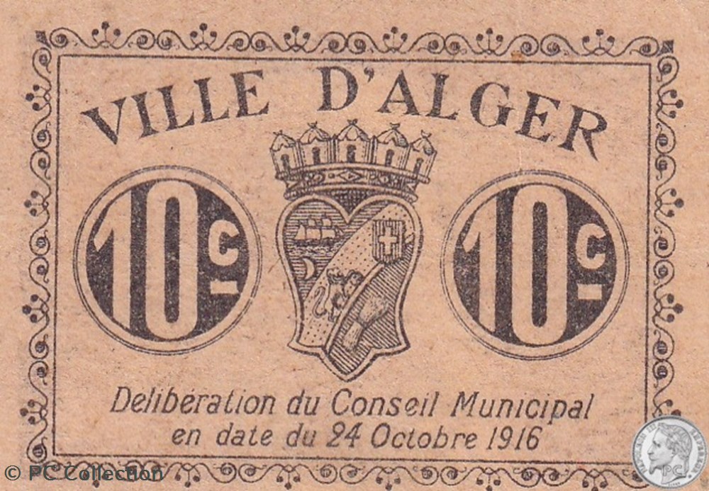 billets afrique algerie ville alger 24 10 1916 10 centimes beige 3