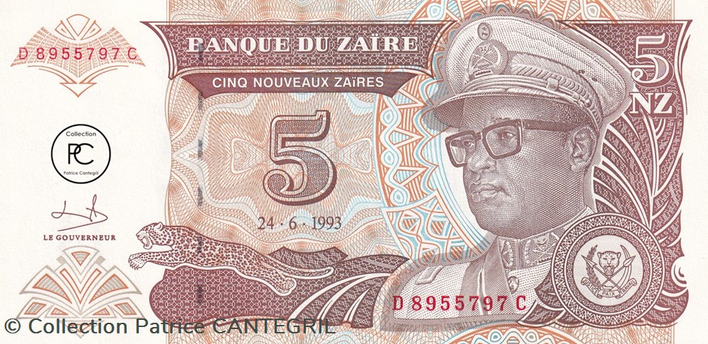 1993 Pick53a 5 NZ - Nouveau zaïre zaïrois Unc billets afrique 1993 pick53a 5 nz nouveau zaire zairois unc