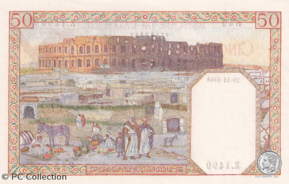 1944 Pick 87a 50 Franc algérien 841 Unc billets afrique 1944 pick 87a 50 franc algerien 841 unc