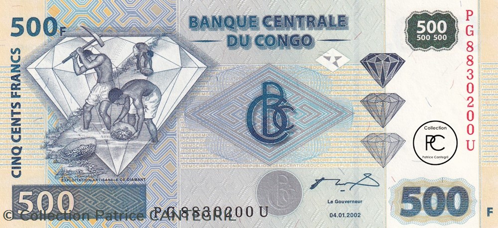 2002 Pick96a 500 FC - Franc congolais Unc (1) billets afrique republique du 2002 pick96a 500 fc franc congolais unc 1