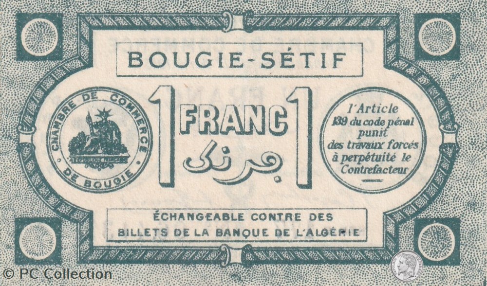 139-2- 17/4/1915 Bougie Sétif 1 Franc Cdc Séries 177 billets afrique algerie 139 2 17 4 1915 bougie setif 1 franc cdc series 177