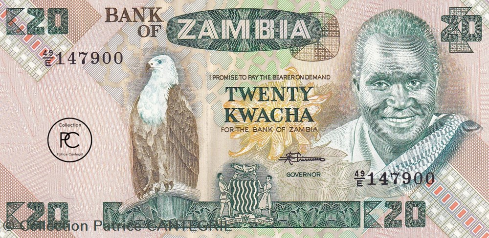 1986 Pick27e 20 ZK - Kwacha zambien Unc billets afrique 1986 pick27e 20 zk kwacha zambien unc