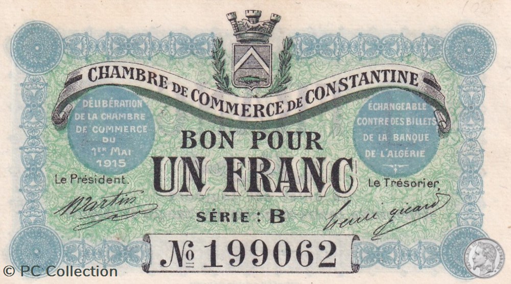 billets afrique algerie 140 4 1 5 1915 constantine 1 franc cdc series b