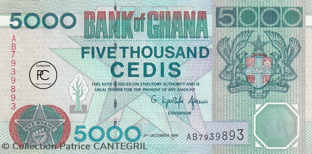 1996 Pick34a 5 000 GH₵ - Cedi ghanéen Unc billets afrique ghana 1996 pick34a 5 000 gh cedi ghaneen unc