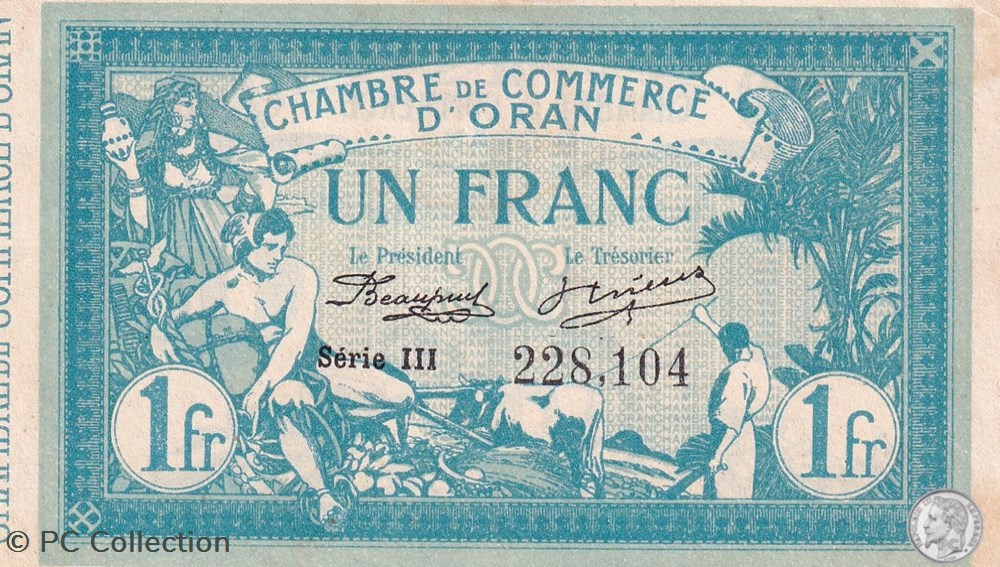 141-8-10/11/1915 Oran 1 Franc Série III Cdc billets afrique algerie 141 8 10 11 1915 oran 1 franc serie iii cdc