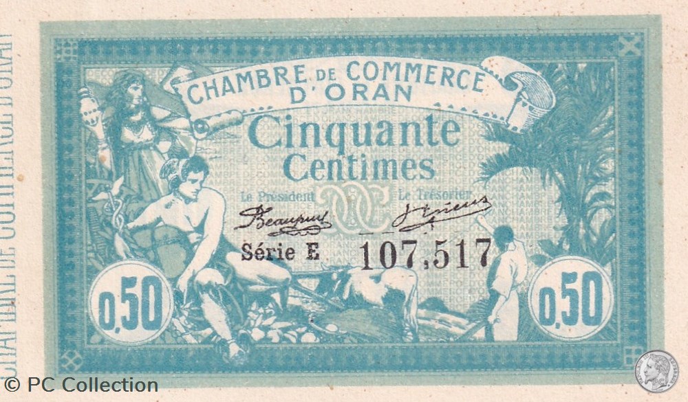 billets afrique algerie 141 1 12 5 1915 oran 50 cts serie e cdc