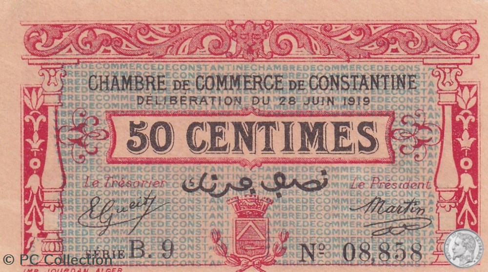 billets afrique algerie 140 19 28 6 1919 constantine 50 centimes cdc series b9