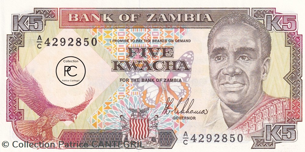 1989 Pick30a 5 ZK - Kwacha zambien Unc billets afrique 1989 pick30a 5 zk kwacha zambien unc