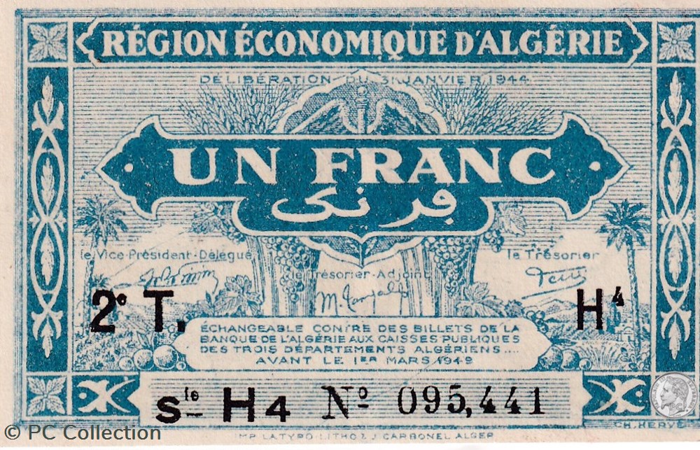 billets afrique 1944 h4 pick101 1 franc algerien unc