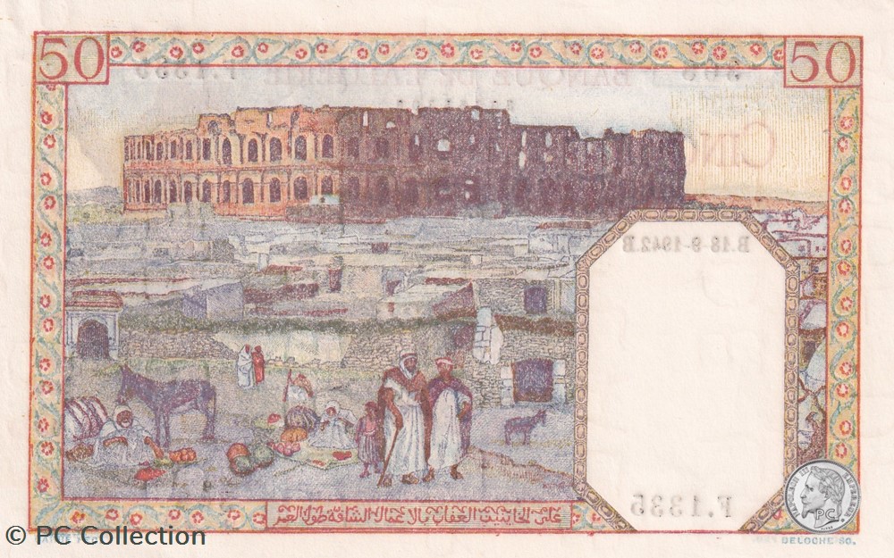 1942 Pick84 50 Franc algérien 308 Unc billets afrique 1942 pick84 50 franc algerien 308 unc