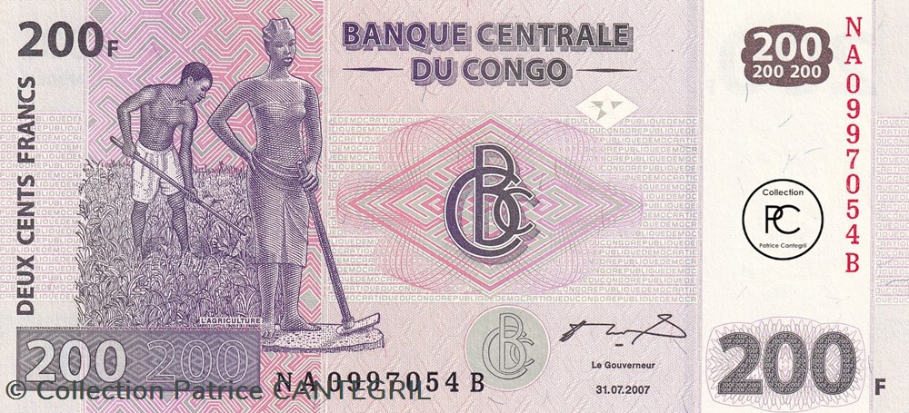 2007 Pick99a 200 FC - Franc congolais Unc billets afrique republique du 2007 pick99a 200 fc franc congolais unc