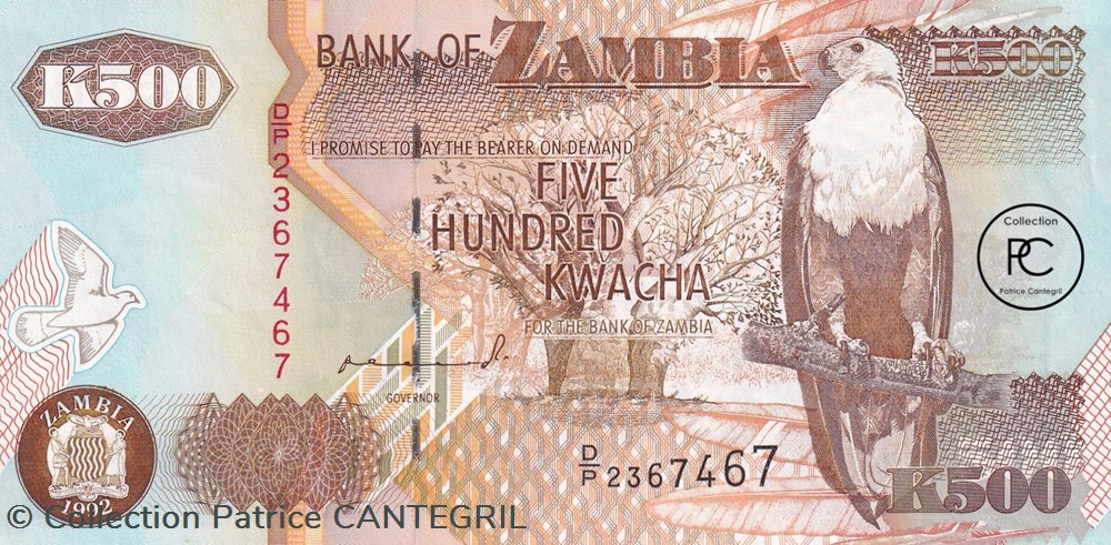 1992 Pick39a 500 ZK - Kwacha zambien Unc billets afrique 1992 pick39a 500 zk kwacha zambien unc