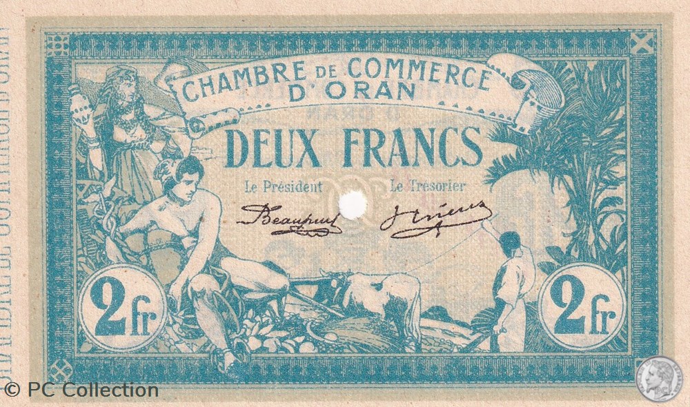 billets afrique algerie 141 18 10 11 1915 oran 2 franc annule cdc