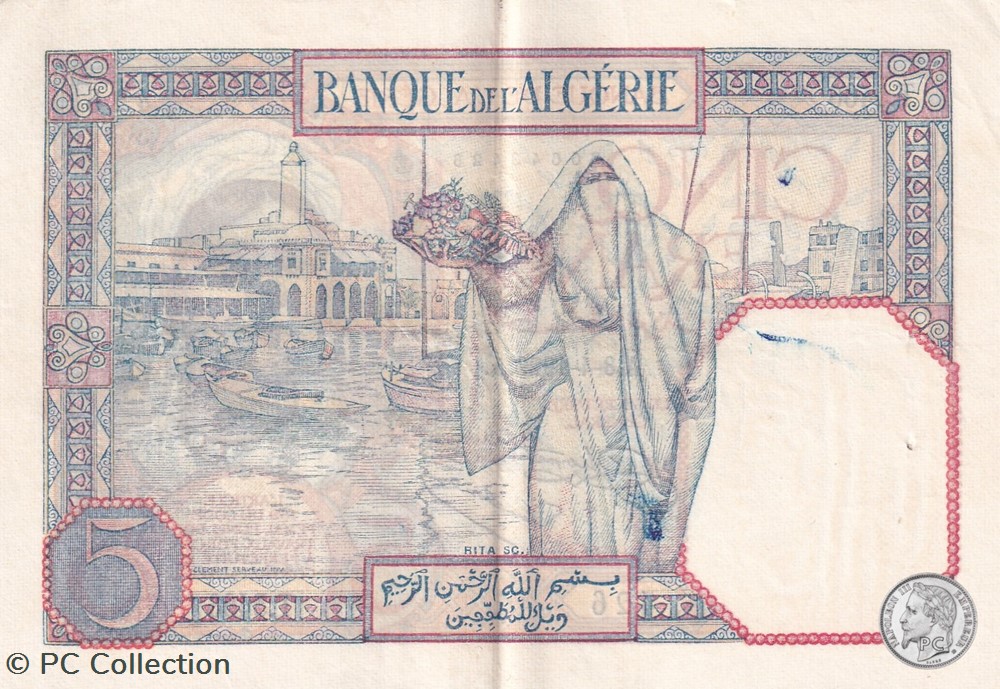 1929 Pick77a 5 Franc algérien Sup billets afrique 1929 pick77a 5 franc algerien sup
