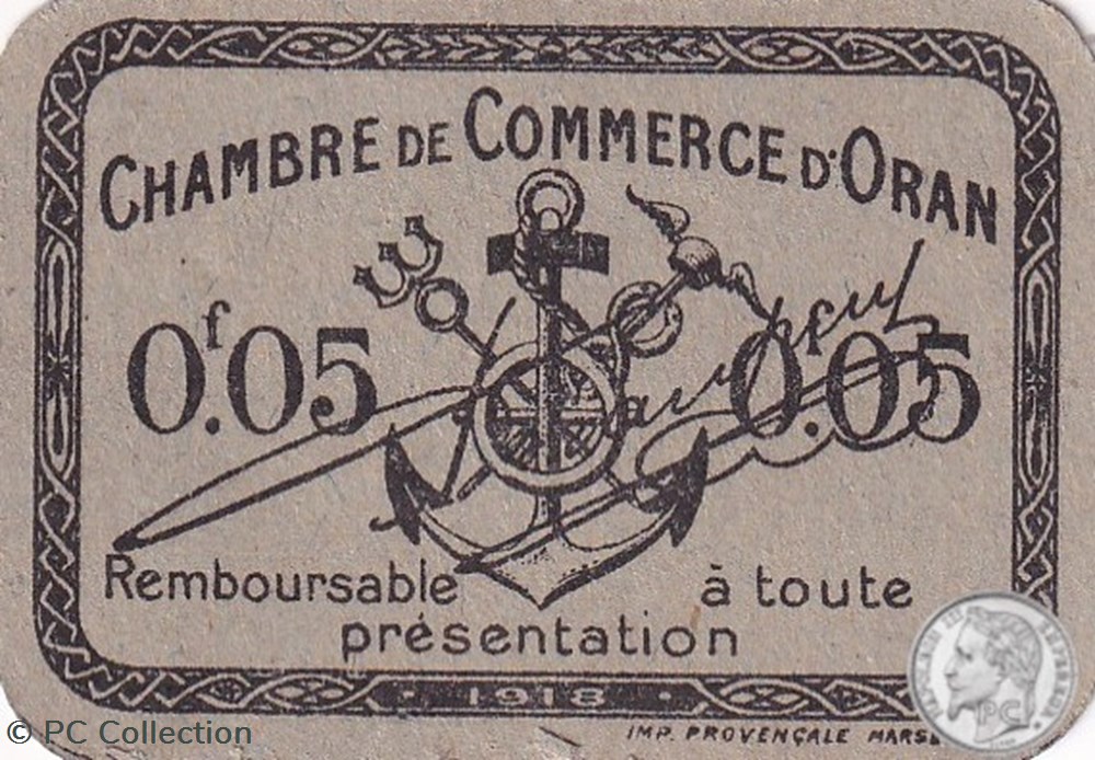 141-52-1918 Oran 5 Cts Cdc billets afrique algerie 141 52 1918 oran 5 cts cdc